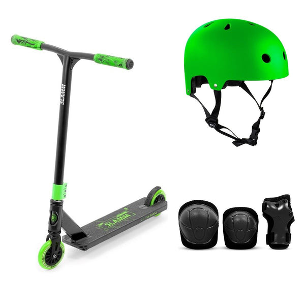 Slamm Classic Mini Stunt Scooter - One Size Green Bundle