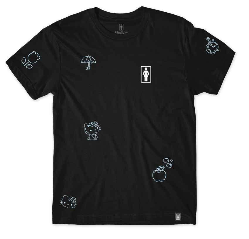 Girl Hello Kitty 50th All Over Tee Black - Skatewarehouse.co.uk