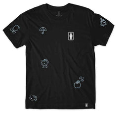 Girl Hello Kitty 50th All Over Tee Black - Skatewarehouse.co.uk