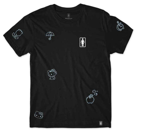 Girl Hello Kitty 50th All Over Tee Black - Skatewarehouse.co.uk