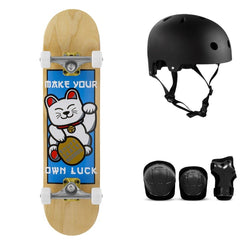 Enuff Lucky Cat Natural Complete Skateboard Bundle - SFR Helmet & Pads - 7.25"