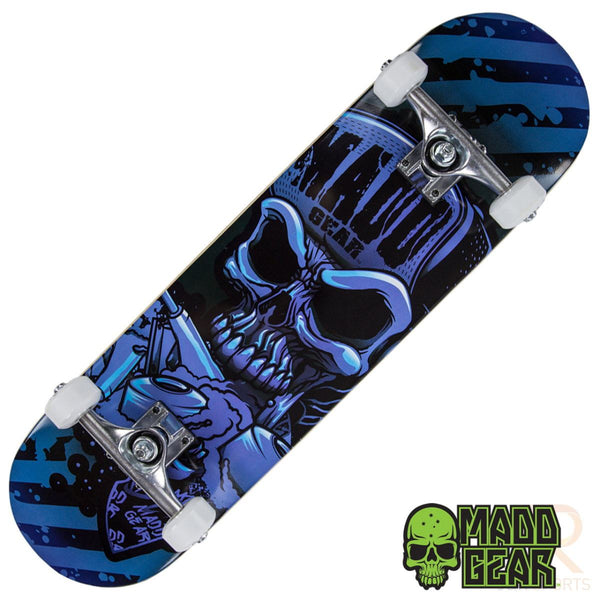 Madd Gear Pro Skateboard - Hatter Strip Blue / Black Complete Skateboard