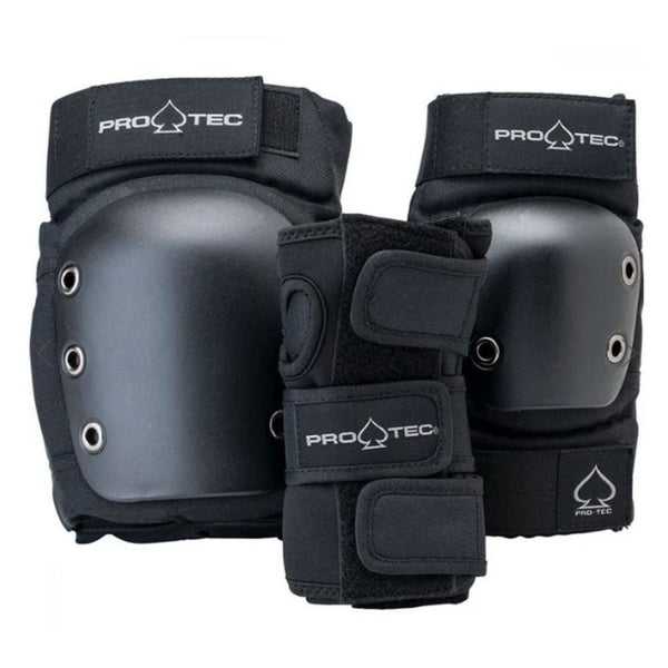 Pro-Tec Pads Street Adult 3-PK Pad Set Open - Black - Skatewarehouse.co.uk