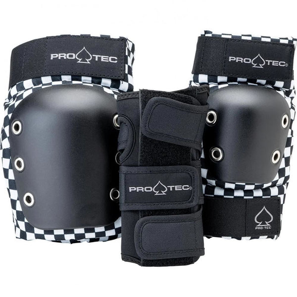 Pro-Tec Pads Street Adult 3-PK Pad Set Open - Checker - Skatewarehouse.co.uk