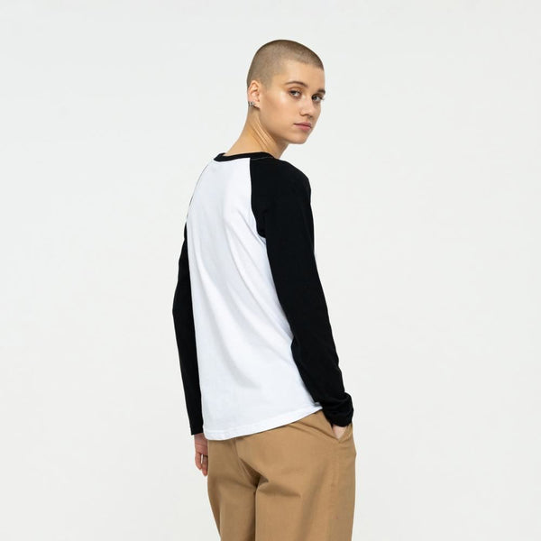 Santa Cruz Womens L/S T-Shirt Free Spirit Floral LS Baseball - White / Black - Skatewarehouse.co.uk