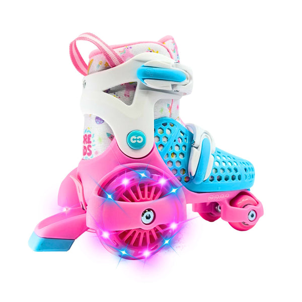 CORE Kids Newbie 4 Wheel Adjustable , LED Wheels - Pink / Blue Quad Skates - 6-9J UK / 23-27 EU / 7-10J US