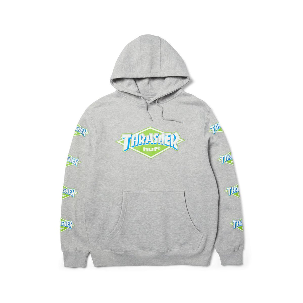 HUF x Thrasher Logo PO Hoodie (Heather Grey) - M