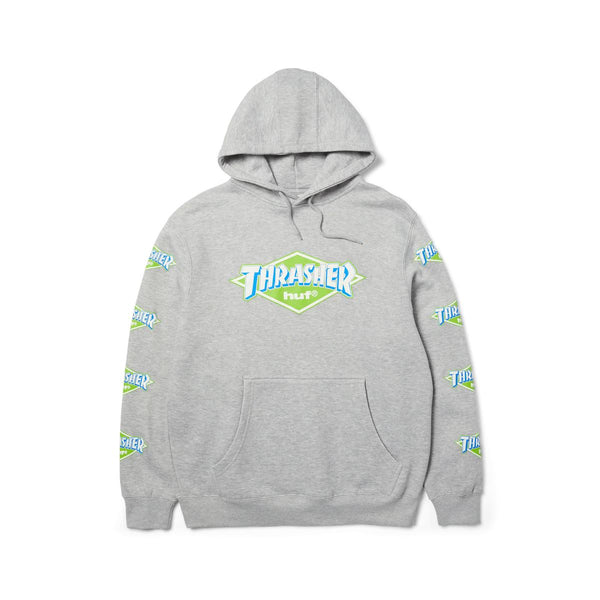HUF x Thrasher Logo PO Hoodie (Heather Grey) - M