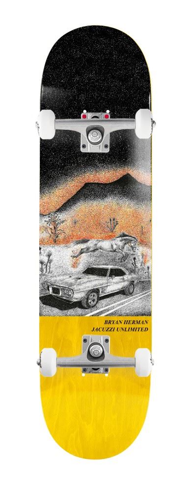 Jacuzzi Unlimited Bryan Herman Guest Board Fire Bird EX7 Yellow x Venom Custom Complete Skateboard - 8.25"