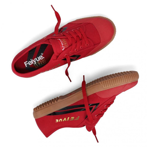 Feiyue Footwear Fe Lo 1920 Gum Grounded Martial Arts/Gym/Lifing Shoes - Haute Red / Black / Gold Metallic - Skatewarehouse.co.uk