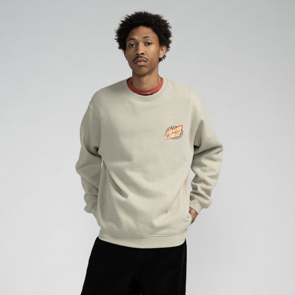 Santa Cruz Crew Oval Check Flame Crew - Stone Grey - Skatewarehouse.co.uk