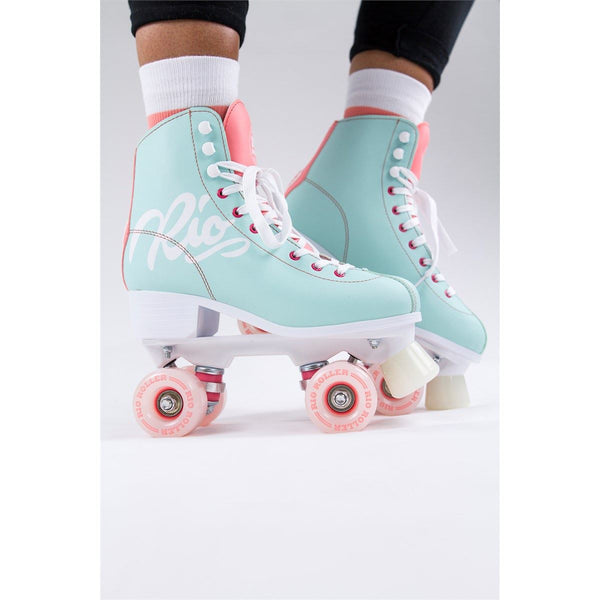 Rio Roller Script Quad Skates - Teal / Coral - Skatewarehouse.co.uk