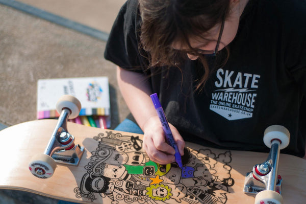 Venom Skateboards Deck With Colour Create Pens & Free Deck Wall Hanger - Skatewarehouse.co.uk