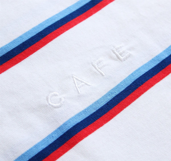 Skateboard Cafe Stripe Tee (White / Royal) - M
