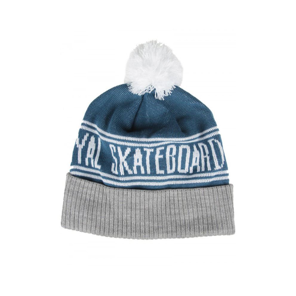 Royal Worker Pom Beanie Grey/Navy - Skatewarehouse.co.uk