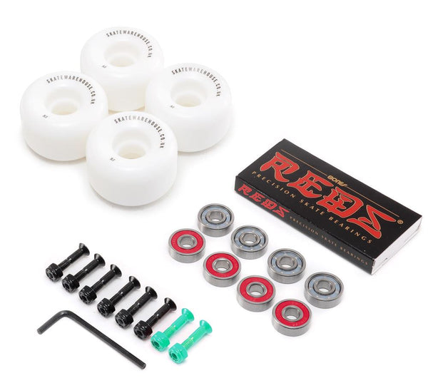 Skatewarehouse Conical Skateboard Wheels & Bones Reds Bearings Pack + Bolts! - Skatewarehouse.co.uk