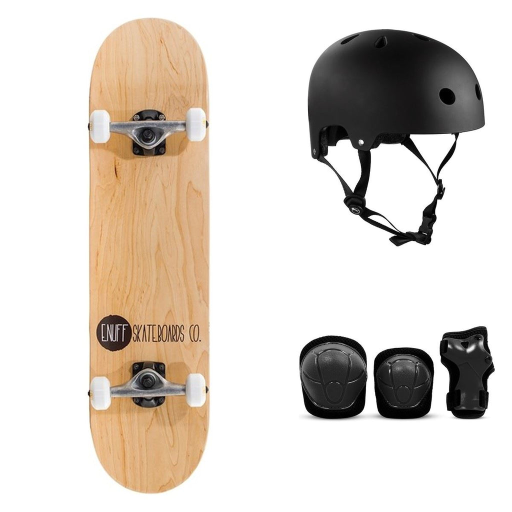 Enuff Logo Stain Natural Complete Skateboard Bundle - SFR Helmet & Pads