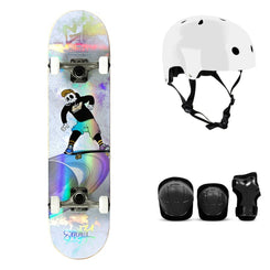 Enuff Skully Hologram White Complete Skateboard Bundle - SFR Helmet & Pads - 7.75"