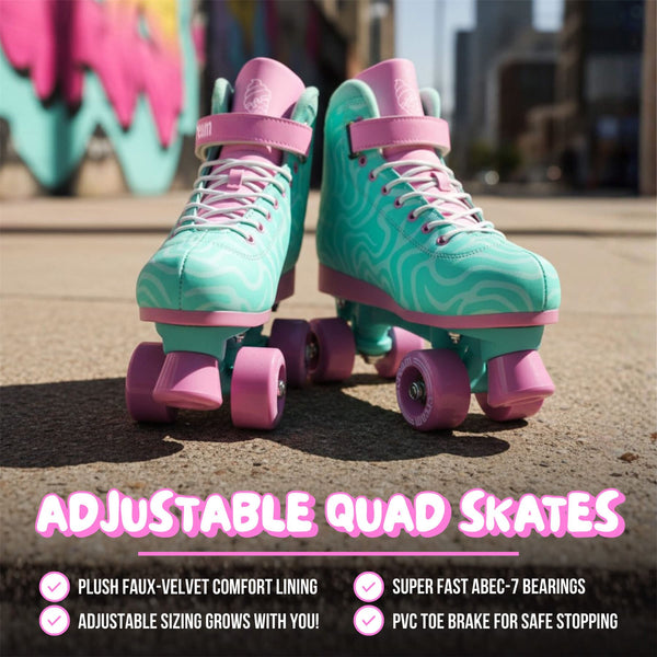 CREAM Scoop Quad Roller Skates, Adjustable - Wave, Teal / Pink - Skatewarehouse.co.uk