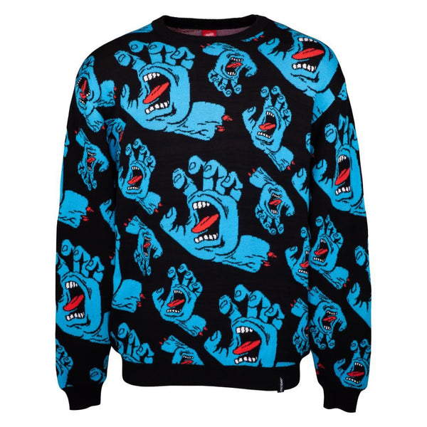 Santa Cruz Crew Hands All Over Knit Crew - Black - Skatewarehouse.co.uk