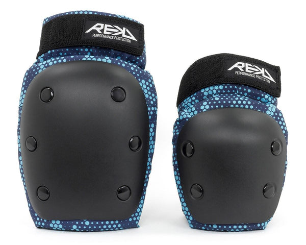 REKD Youth Heavy Duty Skateboard Skate Scooter BMX Double Pad Set - Black / Blue - Skatewarehouse.co.uk