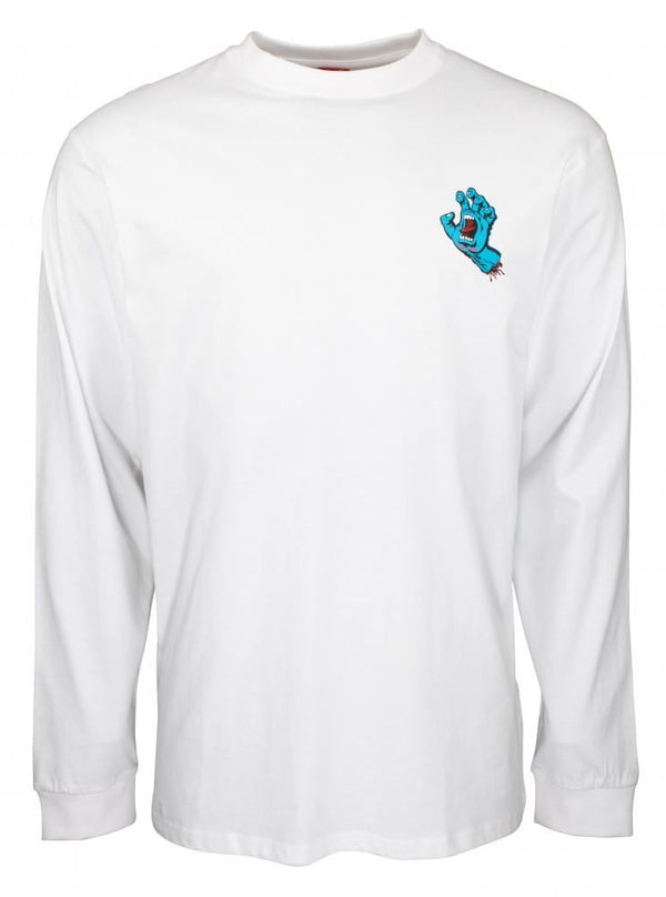 Santa Cruz Longsleeve T-Shirt Screaming Hand Chest L/S Tee - White - Skatewarehouse.co.uk