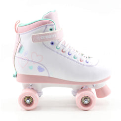 CREAM Scoop Quad Roller Skates, Adjustable - Hearts, White / Pink - Skatewarehouse.co.uk