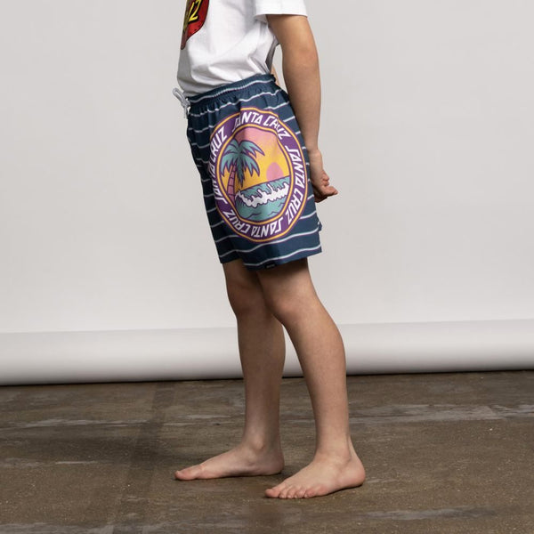 Santa Cruz Youth Swim Shorts Youth Paradise Break - Tidal Teal Wave Stripe - Skatewarehouse.co.uk