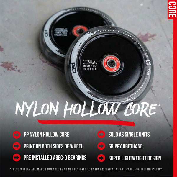 CORE CB1 Plastic Hollow Core Scooter 110mm - Black / White Scooter Wheels