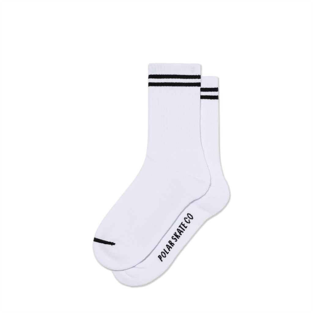 Polar Skate Co Rib Socks | 2 Stripes (White / Black) - 39 - 42