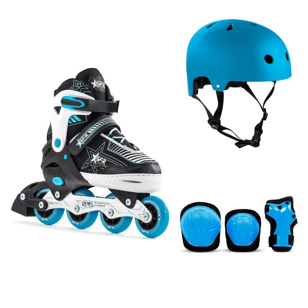 SFR Pulsar Adjustable Inline Skates Blue Bundle - SFR Helmet & Pads