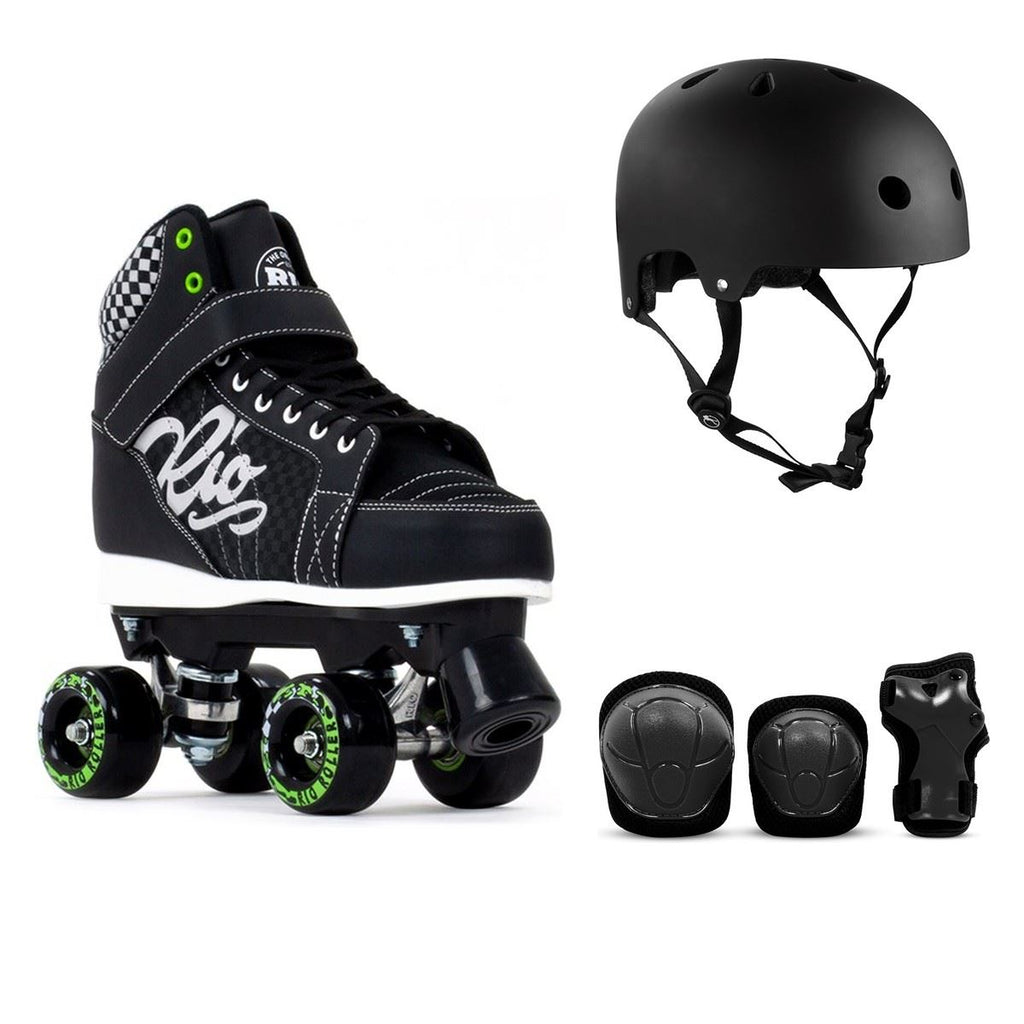 Rio Roller Mayhem II Quad Skates Black Bundle - SFR Helmet & Pads