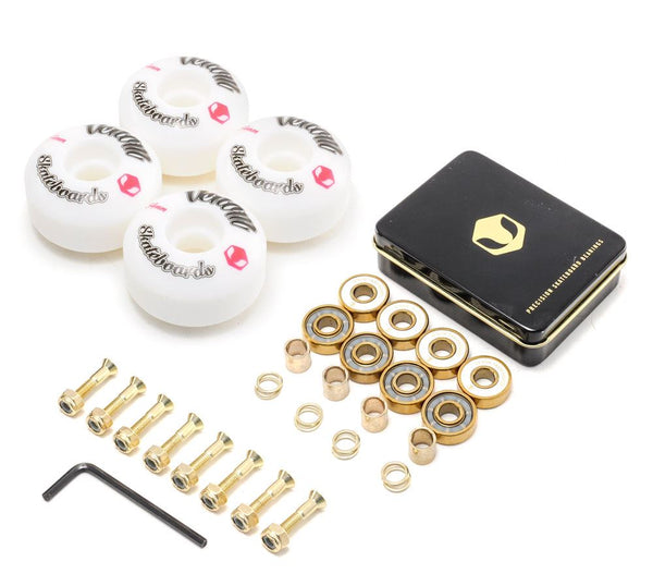 Venom Skateboards Logo White Skateboard Wheels & Venom Gold Bearings Pack + Bolts! - Skatewarehouse.co.uk