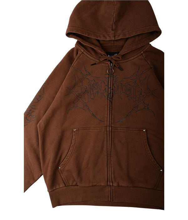 Welcome Skateboards Grapple Cropped Zip Hoodie (Brown) - M