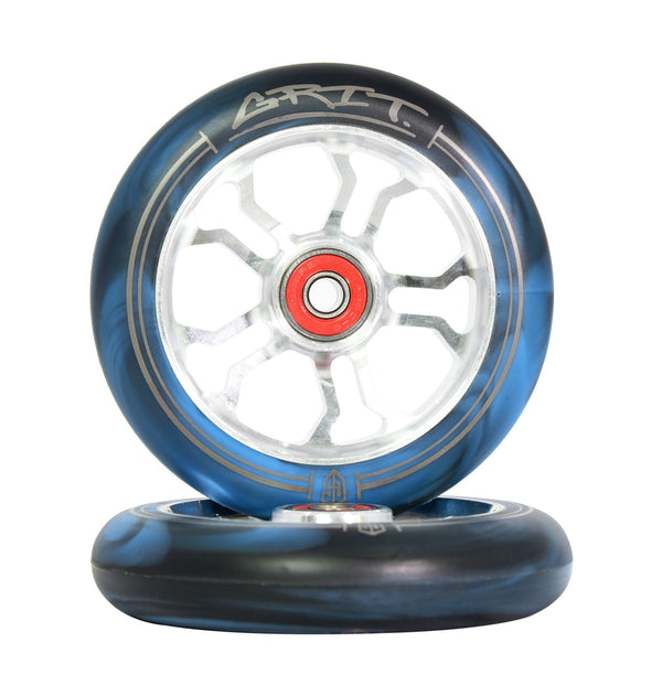 Grit 110mm Silver / Blue-Black Swirl (Pair) Scooter Wheels