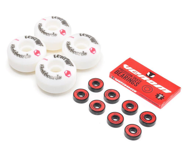 Venom Skateboards Logo White Skateboard Wheels & Venom ABEC 9 Bearings Pack - Skatewarehouse.co.uk