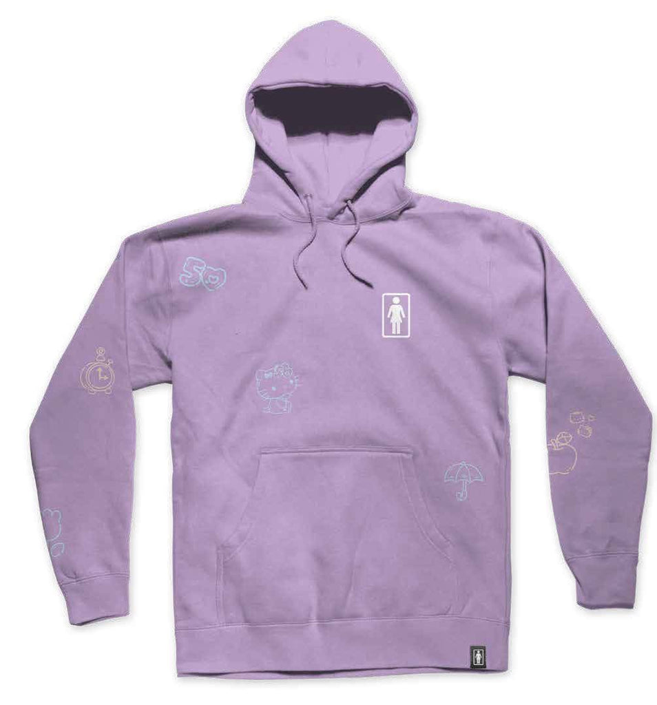 Girl x Hello Kitty 50th All Over Hoodie Lavender - Skatewarehouse.co.uk