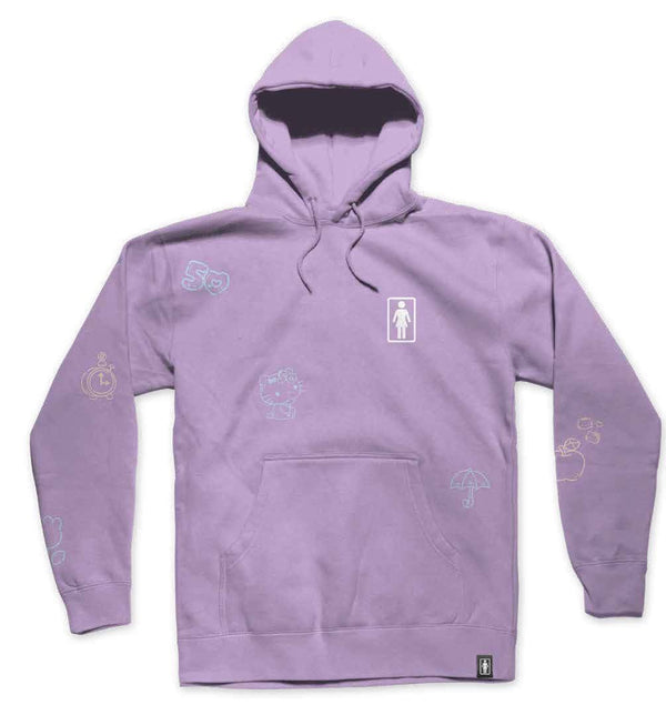 Girl x Hello Kitty 50th All Over Hoodie Lavender - Skatewarehouse.co.uk