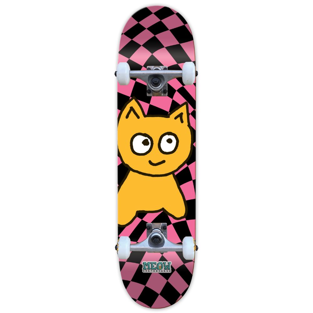 Meow Big Cat Checker Twist Soft Top Pink Complete Skateboard - 6.5"