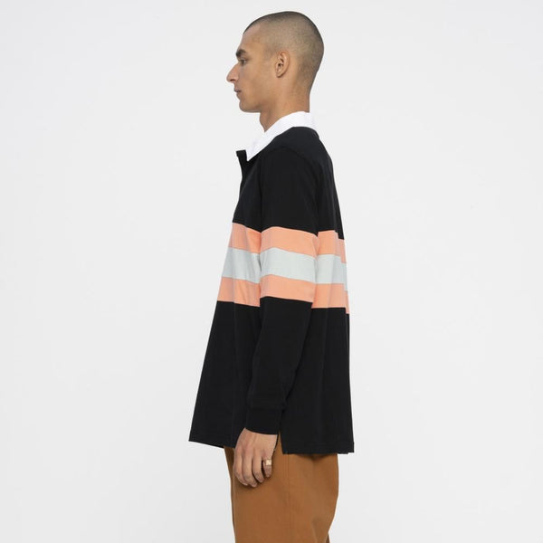 Santa Cruz Longsleeve Polo Vista Strip L/S Polo - Washed Black - Skatewarehouse.co.uk