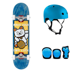 Enuff Lucky Cat Blue Complete Skateboard Bundle - SFR Helmet & Pads - 7.25"