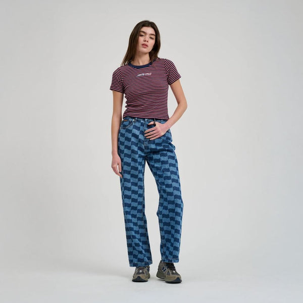 Santa Cruz Womens T-Shirt Strip Logo Emb T-Shirt - Black Stripe - Skatewarehouse.co.uk