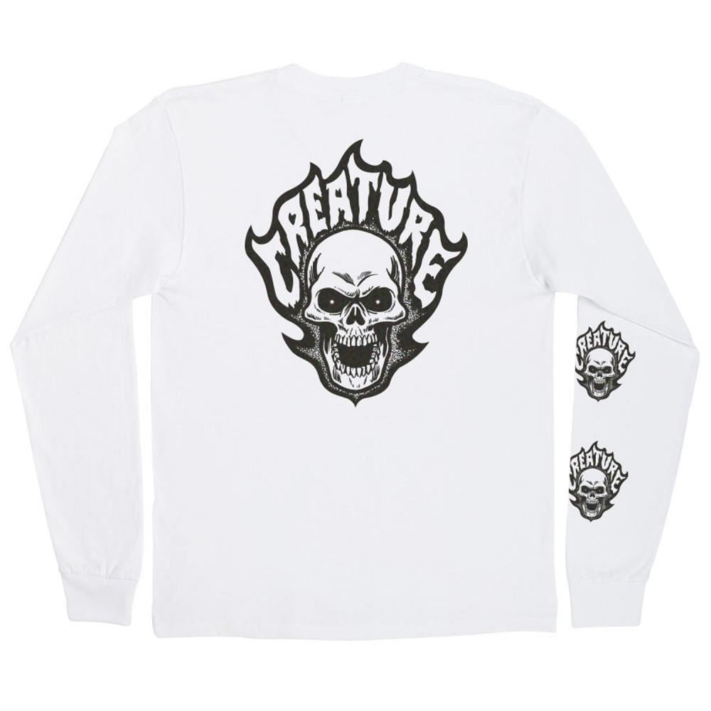 Creature L/S T-Shirt Bonehead Flame - White - Skatewarehouse.co.uk