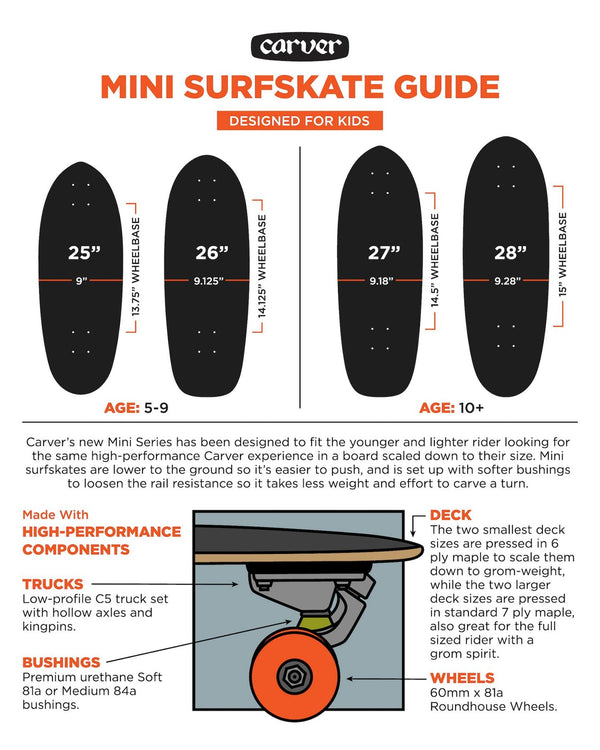 Carver Snake Bite - C5 Surfskate Cruiser Skateboard - 9.0