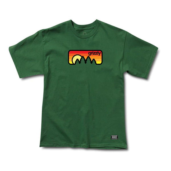 Grizzly Sunset Tee Forest Green - Skatewarehouse.co.uk