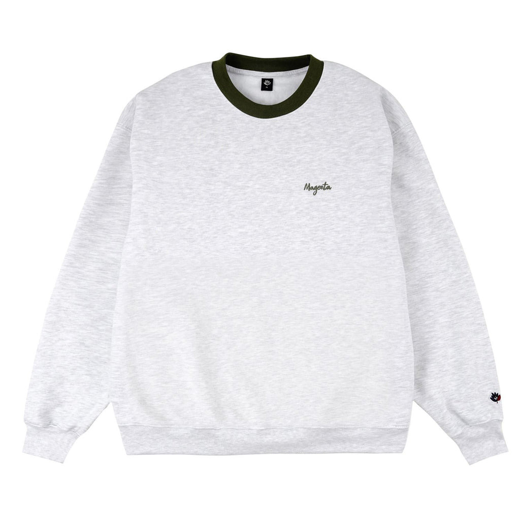 Magenta Script Collar Crewneck Ash - Skatewarehouse.co.uk
