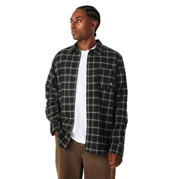 HUF Modal L / S Plaid Shirt (Olive) T-Shirt - S