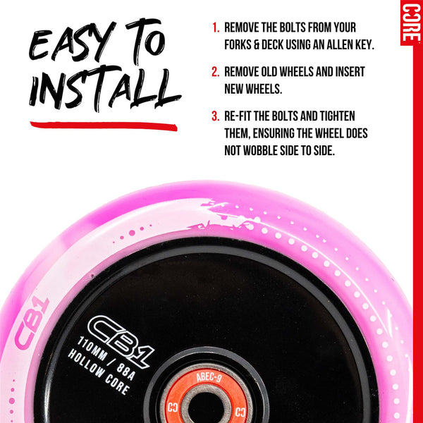 CORE CB1 Nylon Hollow Core Scooter 110mm - White / Pink Scooter Wheels