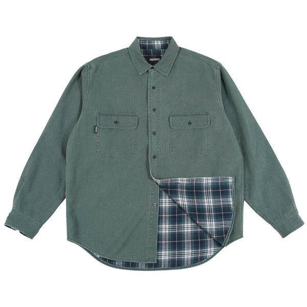 Theories Union Flannel Lined Button-Up Shirt Sea Green