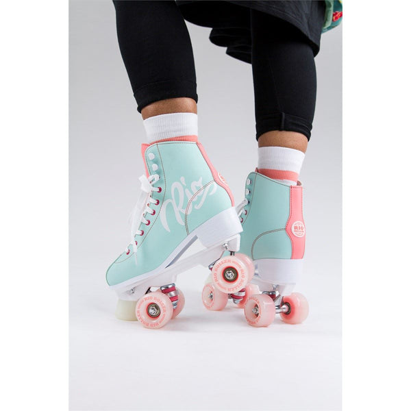 Rio Roller Script Quad Skates - Teal / Coral - Skatewarehouse.co.uk